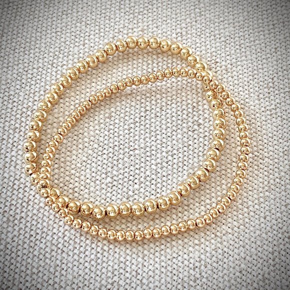 Sterling Forever NWT 14K Gold Balls Stretch Bracelets - Set of 2 - Picture 2 of 7